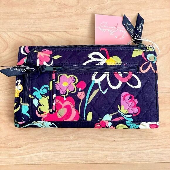NWT Gorgeous Vera Bradley Floral Navy Blue Crossbody Bag / Wallet with Ribbons - Picture 4 of 12